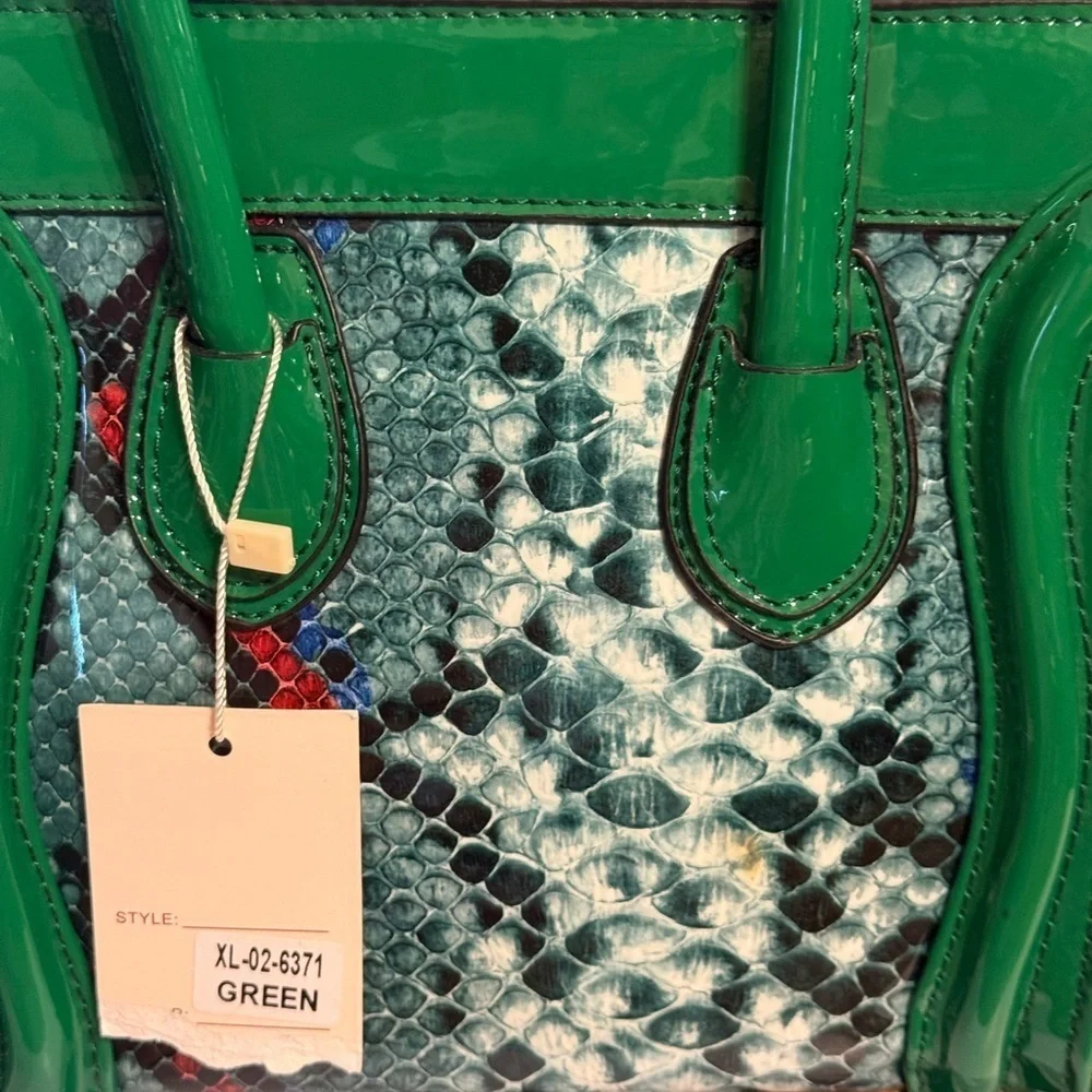 Dasein Women’s Fashion Handbag Patent Leather Snakeskin Hunter Green XL026371